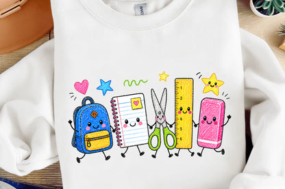 Cute School Supplies PNG Backpack Notebook Scissors Ruler Crayon