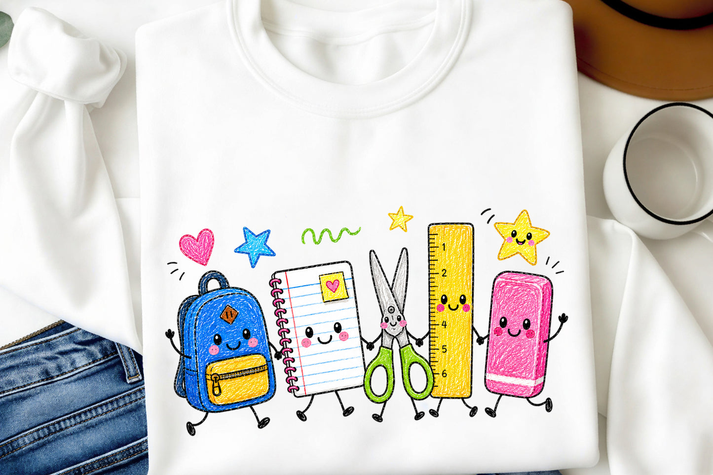 Cute School Supplies PNG Backpack Notebook Scissors Ruler Crayon