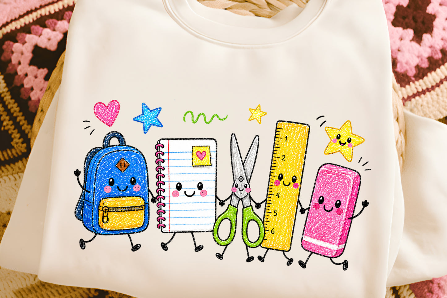 Cute School Supplies PNG Backpack Notebook Scissors Ruler Crayon