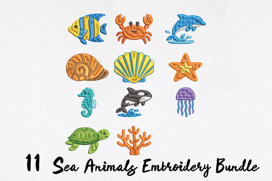 11 Sea Animals Embroidery Bundle