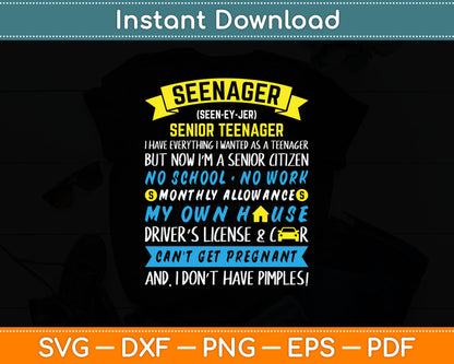 Seenager Definition Funny Senior Citizen Svg Digital Cutting File