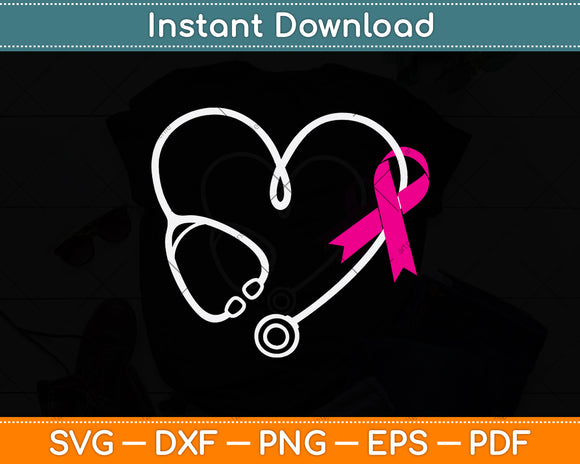 Stethoscope Heart Breast Cancer Awareness Svg Png Dxf Digital Cutting File
