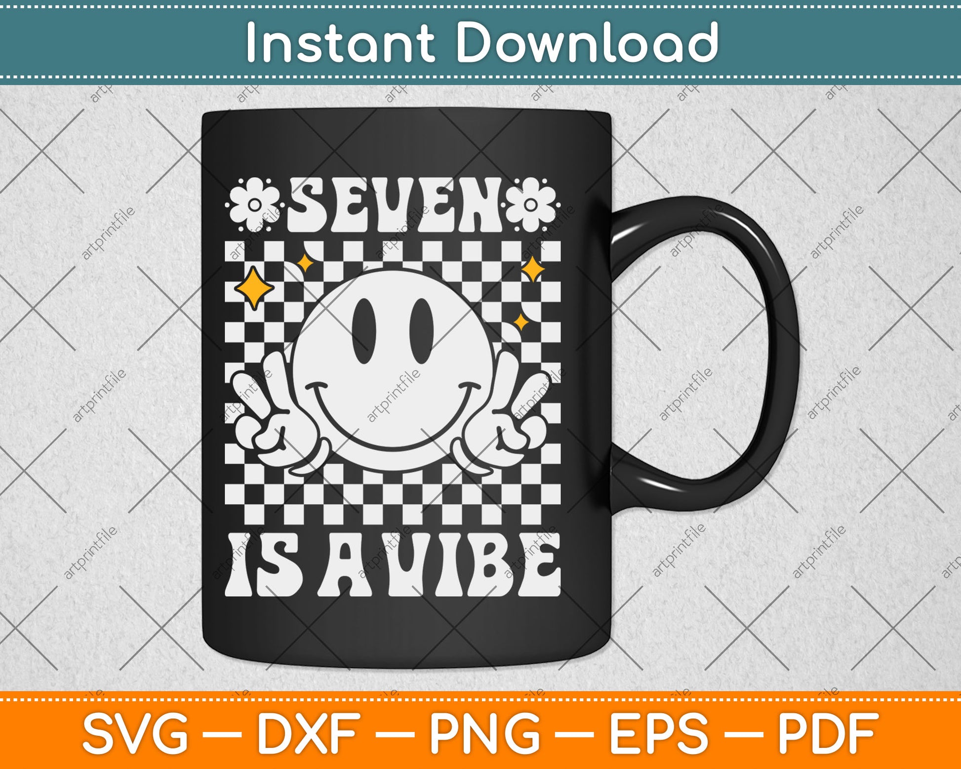 Seven Is A Vibe 7th Birthday Groovy 7 Years Old Smile Face Svg Digital Cutting File
