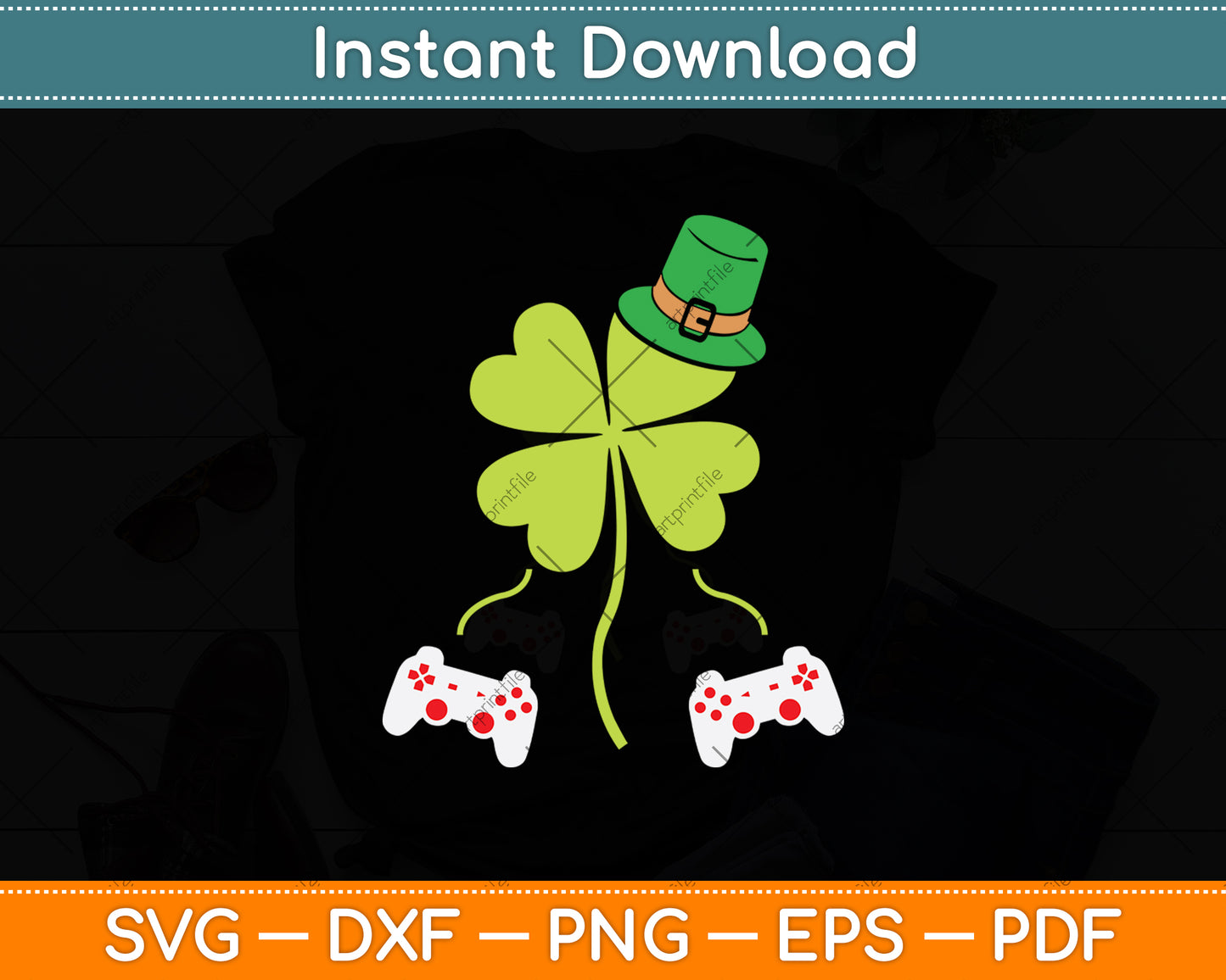 Shamrock Video Game Controller St Patricks Day Svg Digital Cutting File