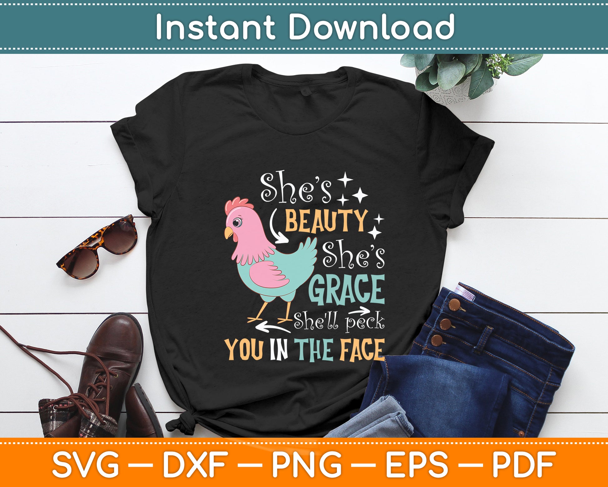 She's Beauty She's Grace - Farmer & Chicken Lover Svg Digital Cutting File