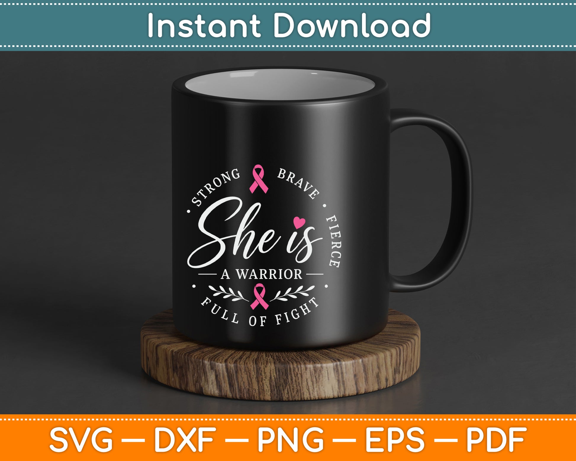 She is A Warrior Strong Brave Pink Breast Cancer Awareness SVG Digital Cutting File