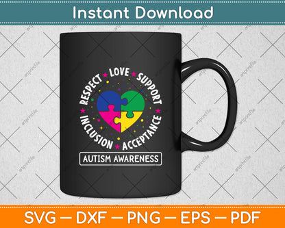 Respect Love Support Autism Awareness Month Svg Digital Cutting File