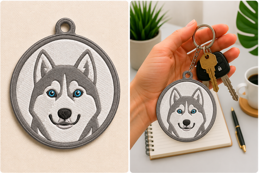 Siberian Husky Keychain Embroidery