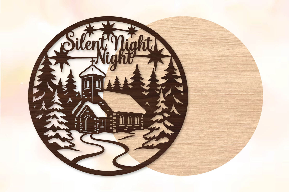 Silent Night Christmas Cabin Laser Cut SVG