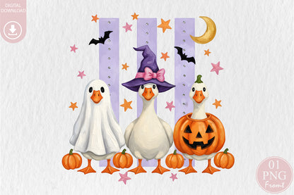 Silly Goose Halloween PNG Cute Ghost Witch Pumpkin Sublimation Design