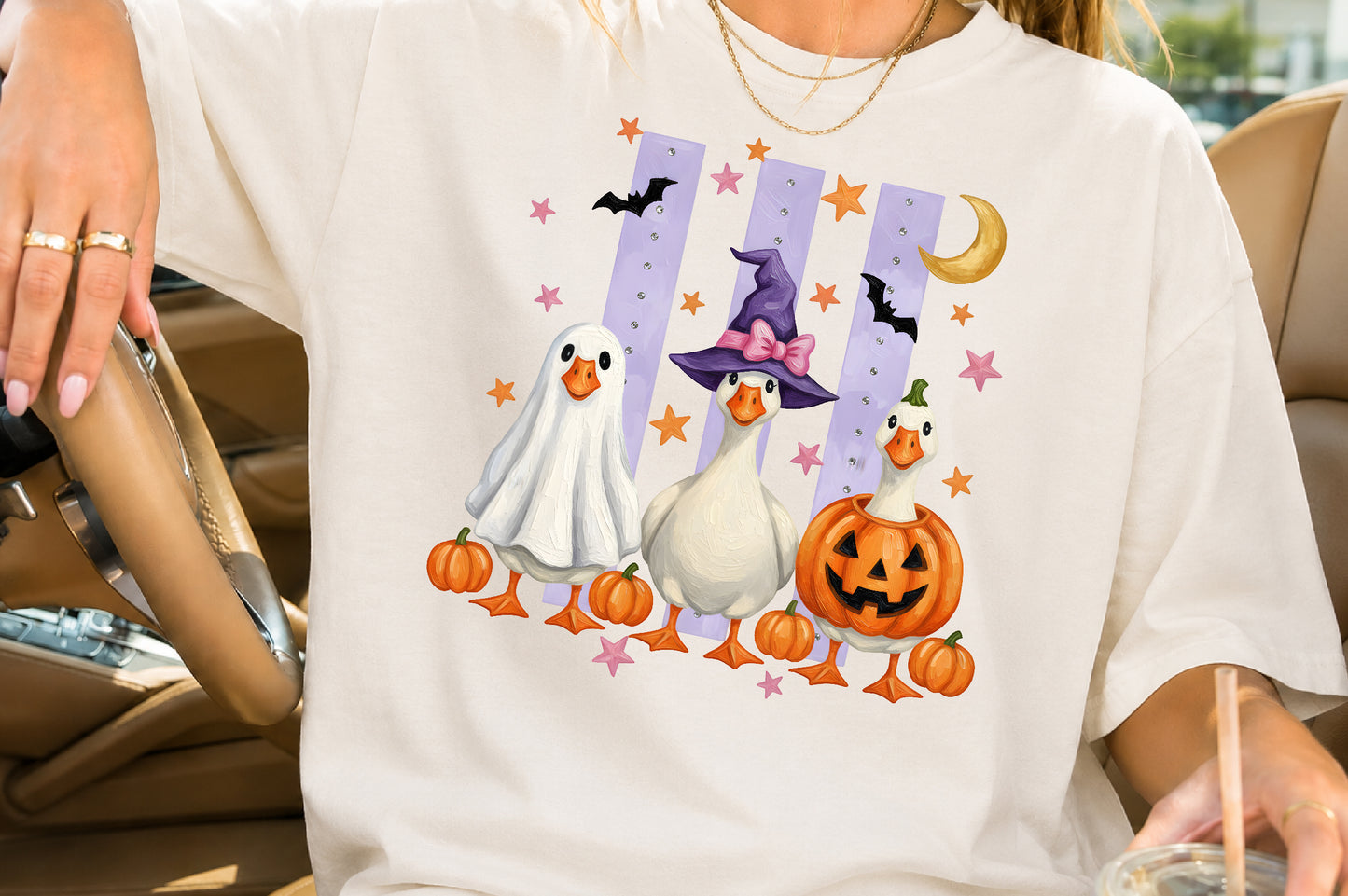 Silly Goose Halloween PNG Cute Ghost Witch Pumpkin Sublimation Design