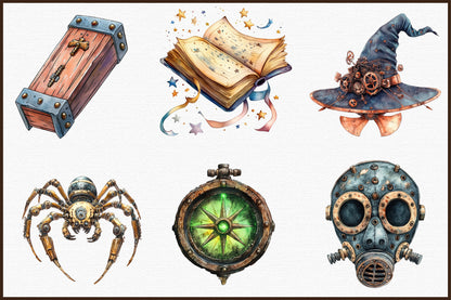 Silver Halloween Clipart PNG Bundle 36 Gothic Steampunk Elements