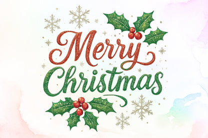 Merry Christmas Holly Watercolor PNG