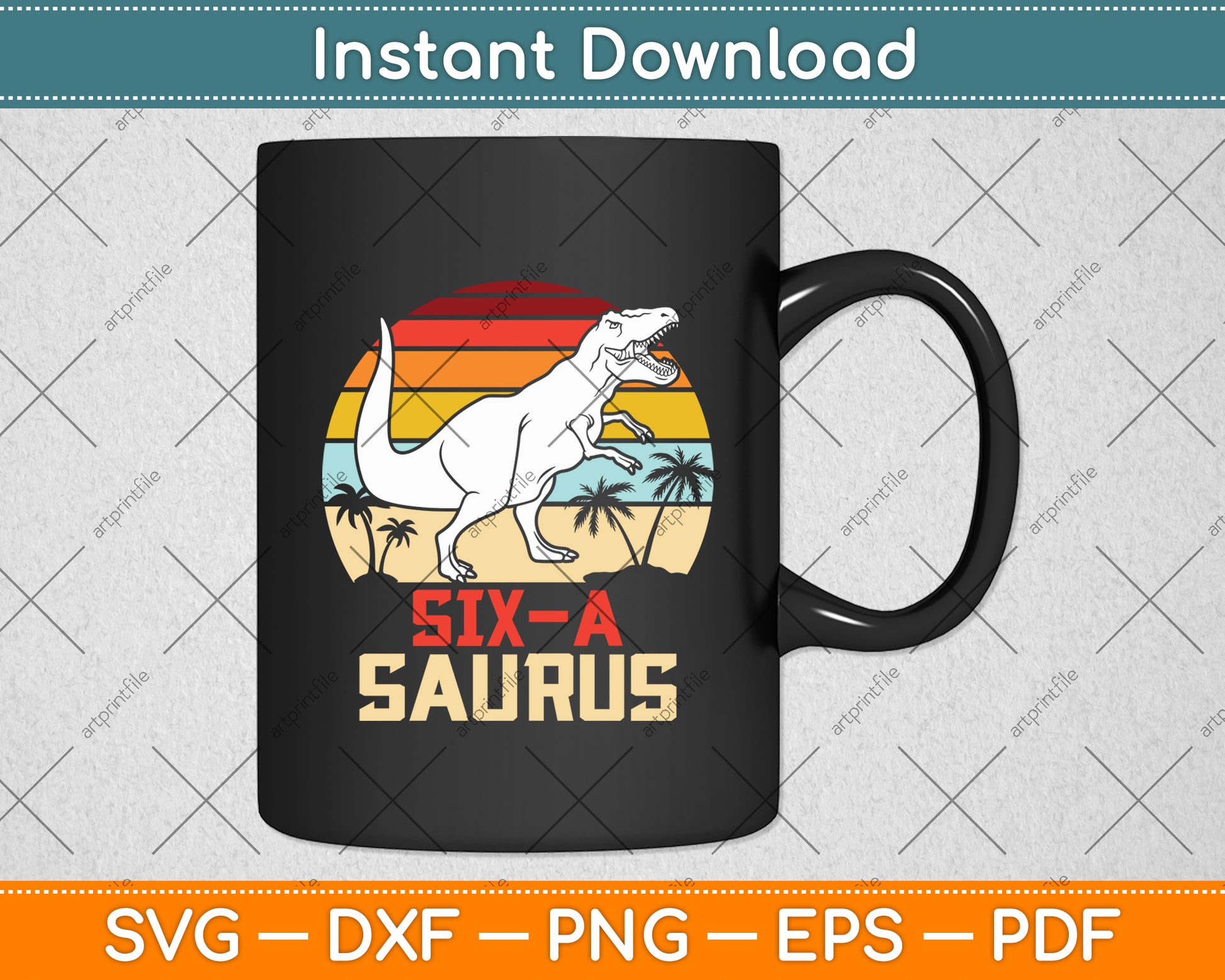 Kids 6 Year Old Dinosaur Birthday 6th T Rex Dino Six Saurus Svg Digital Cutting File