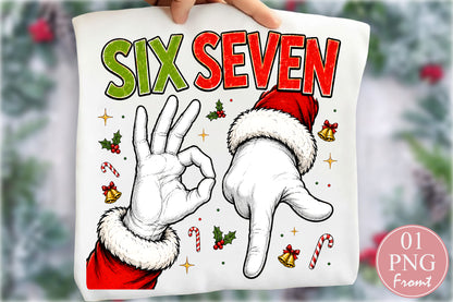 Six Seven Christmas 67 PNG Funny Santa Hand Meme Design