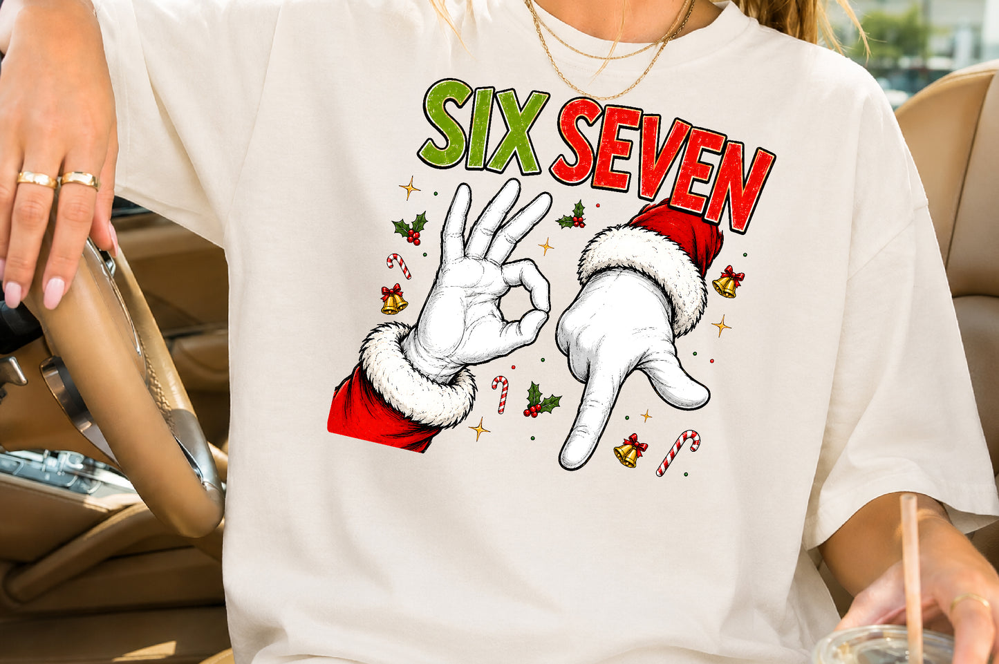 Six Seven Christmas 67 PNG Funny Santa Hand Meme Design