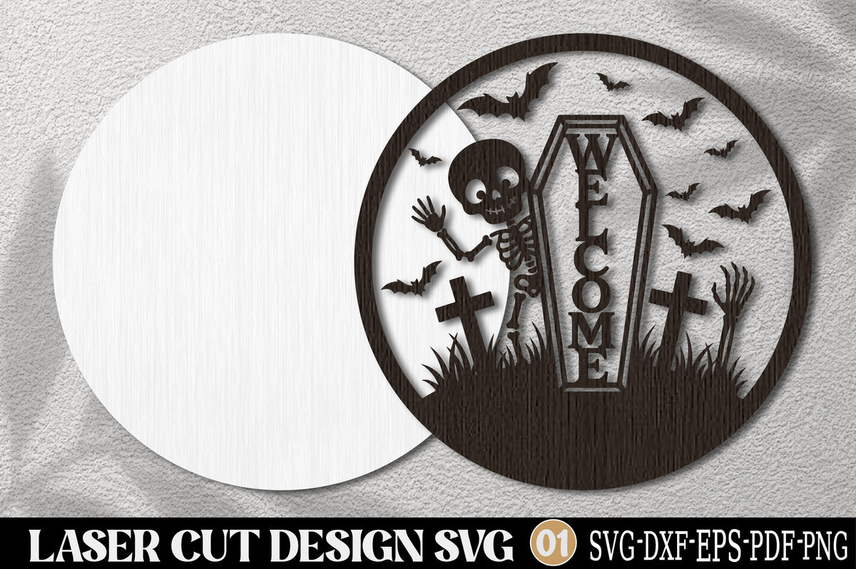 Skeleton Coffin Halloween Laser Cut SVG | Spooky Graveyard Halloween Ornament