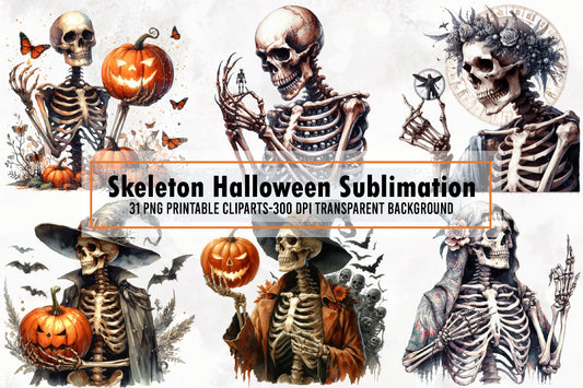 Skeleton Halloween Sublimation PNG Clipart Bundle