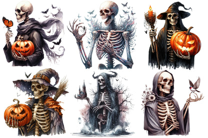 Skeleton Halloween Sublimation PNG Clipart Bundle