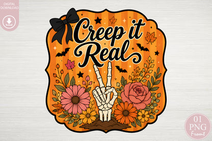 Creepin It Real Skeleton Hand Peace Sign Halloween Sublimation PNG