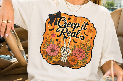 Creepin It Real Skeleton Hand Peace Sign Halloween Sublimation PNG