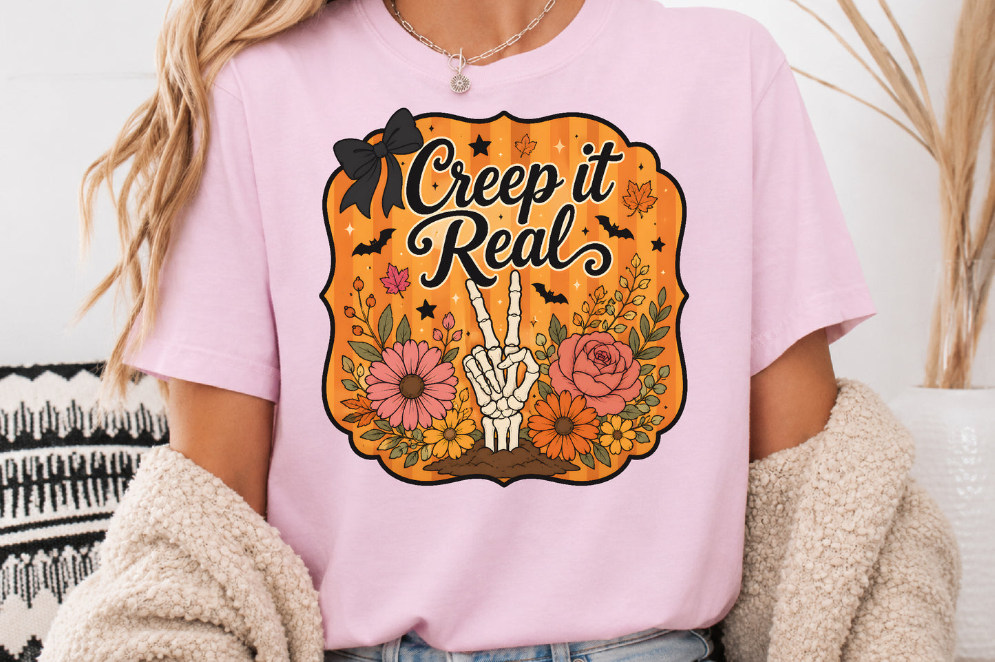 Creepin It Real Skeleton Hand Peace Sign Halloween Sublimation PNG