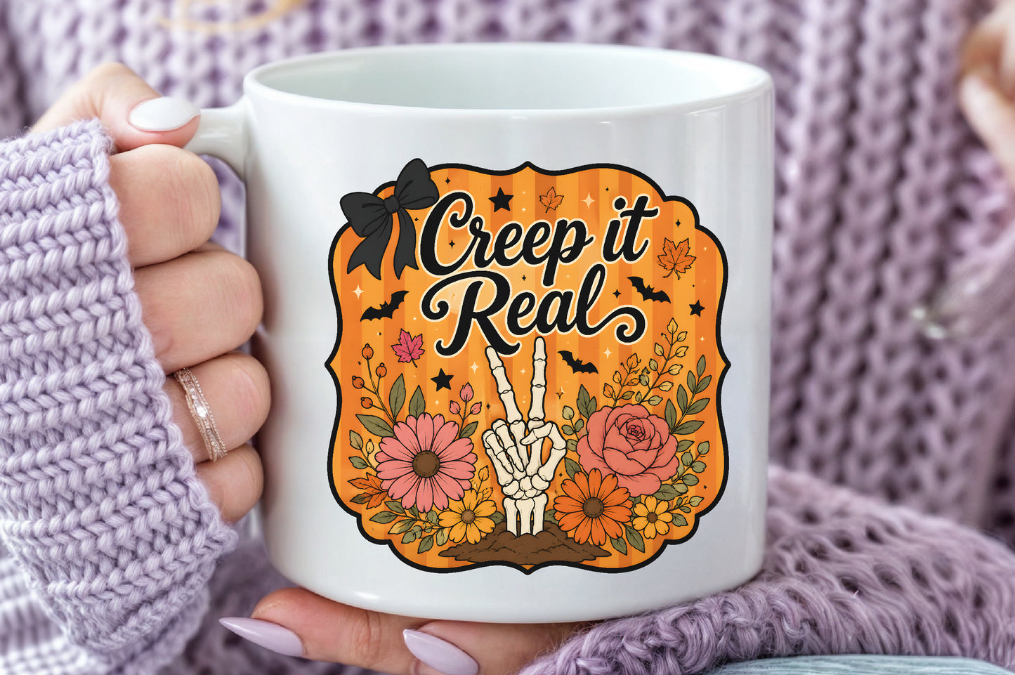 Creepin It Real Skeleton Hand Peace Sign Halloween Sublimation PNG