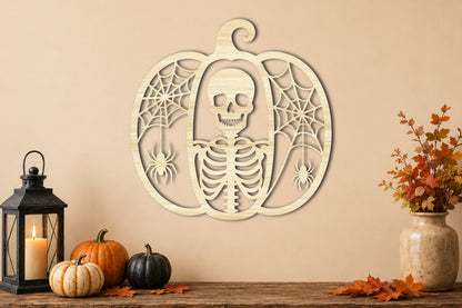 Skeleton Pumpkin Halloween SVG | Skull Spider Web Laser Cut