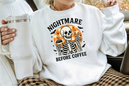 Nightmare Before Coffee Halloween Skeleton PNG Sublimation Design