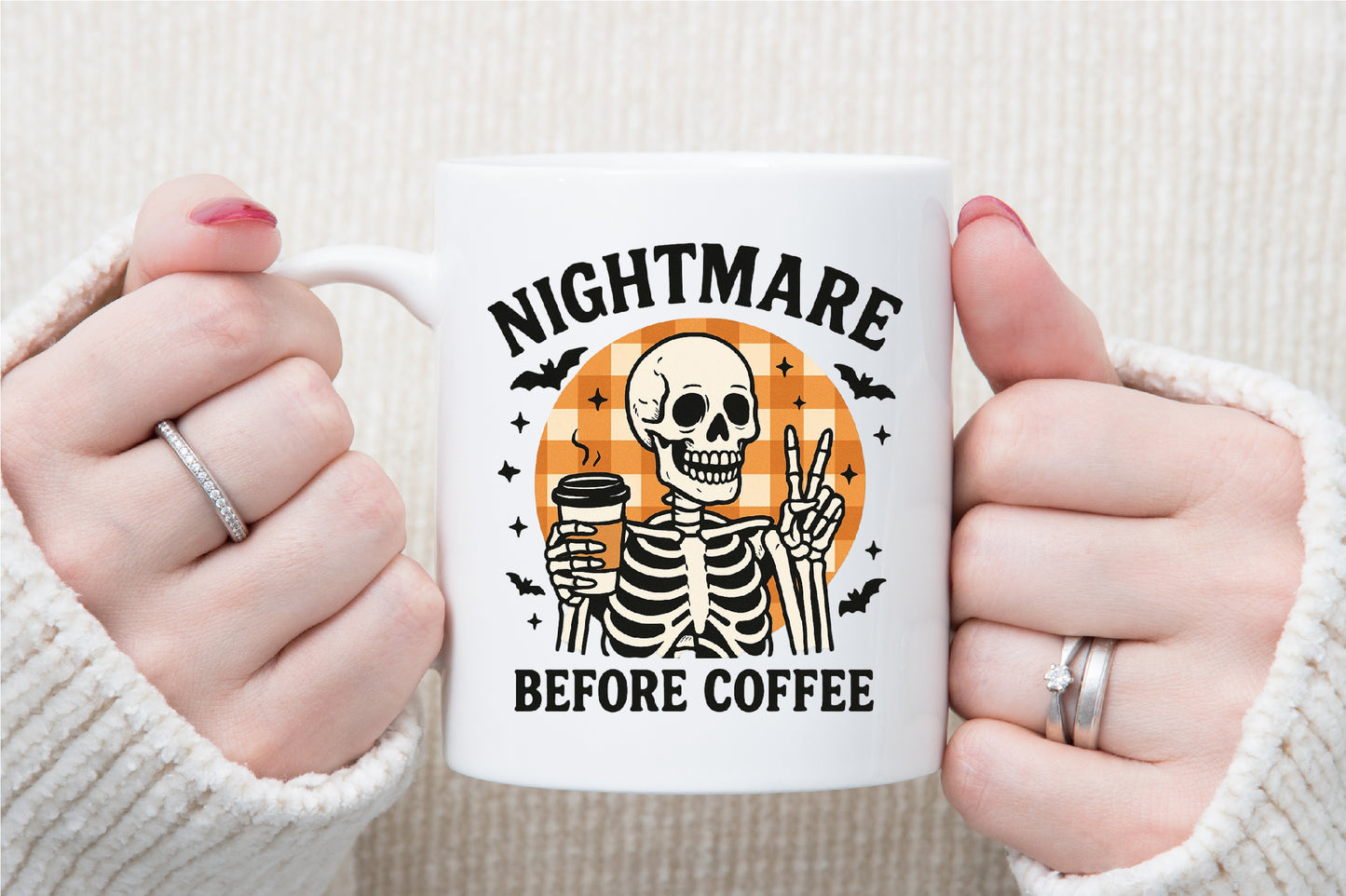 Nightmare Before Coffee Halloween Skeleton PNG Sublimation Design