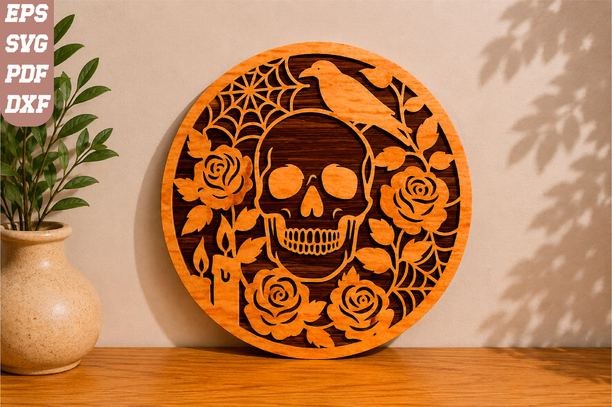 Skull Roses Raven Halloween SVG