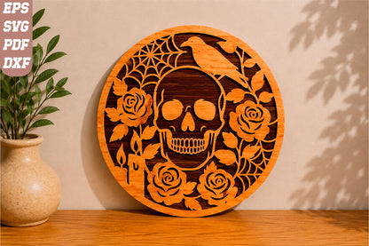 Skull Roses Raven Halloween SVG