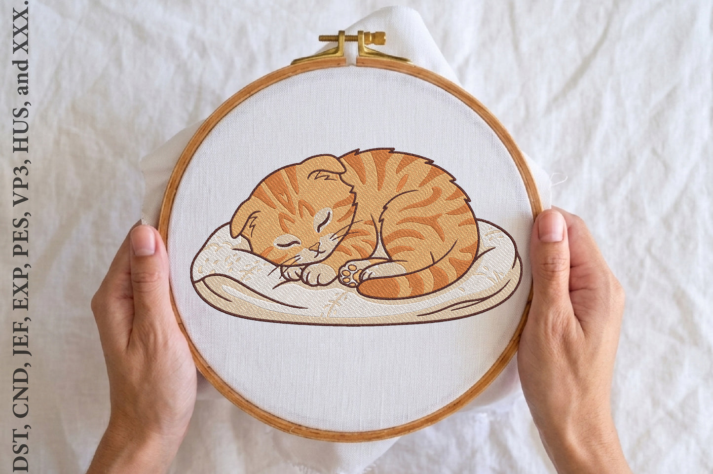 Sleeping Cat Embroidery Design – Cute Sleeping Cat Machine Embroidery Pattern, Adorable Kitty Animal Embroidery Design