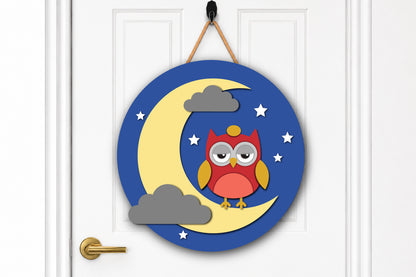 Sleepy Owl on Moon Nursery Sign SVG