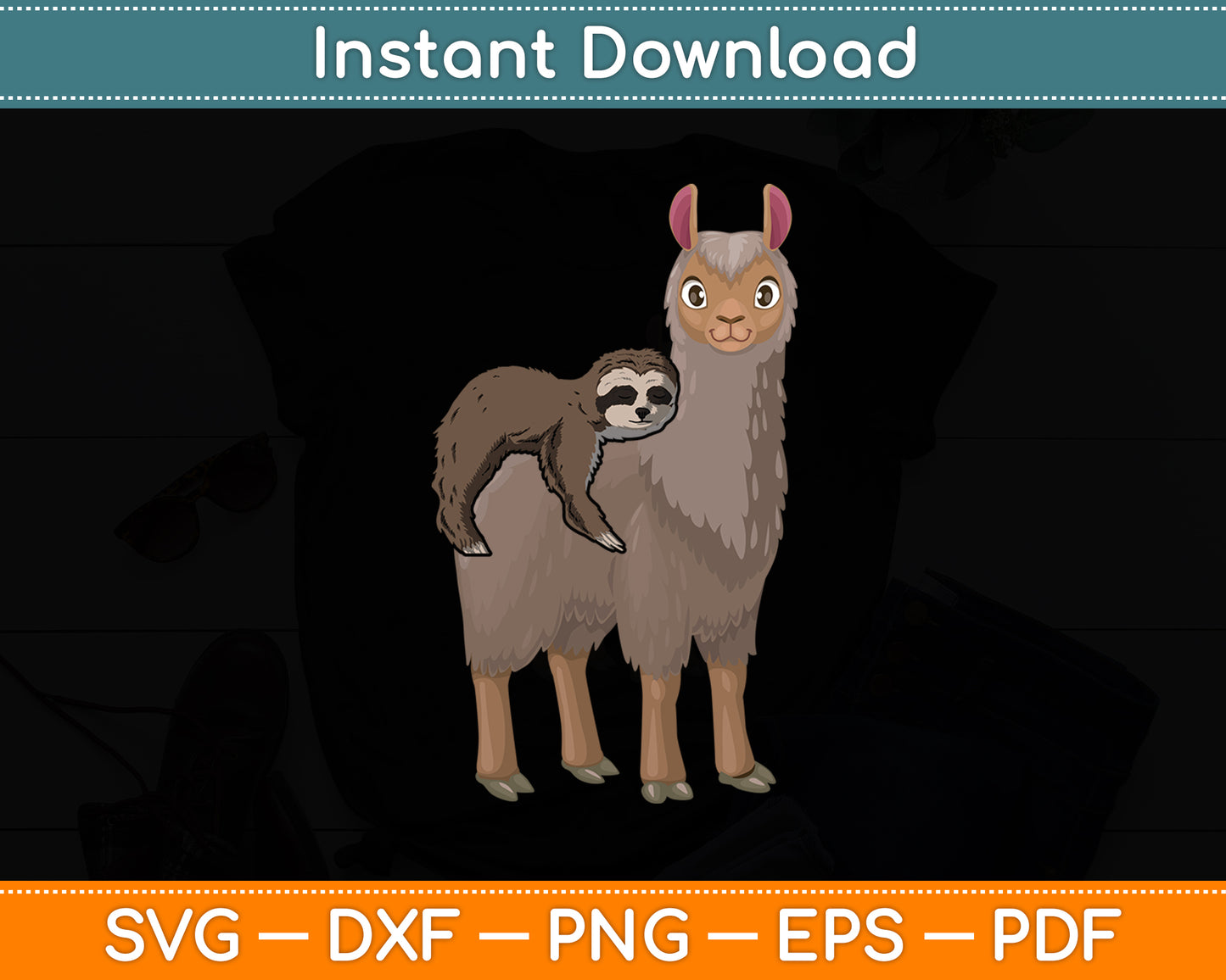 Sloth Riding Llama Fluffy Animal Funny Svg Digital Cutting File