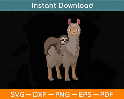 Sloth Riding Llama Fluffy Animal Funny Svg Digital Cutting File