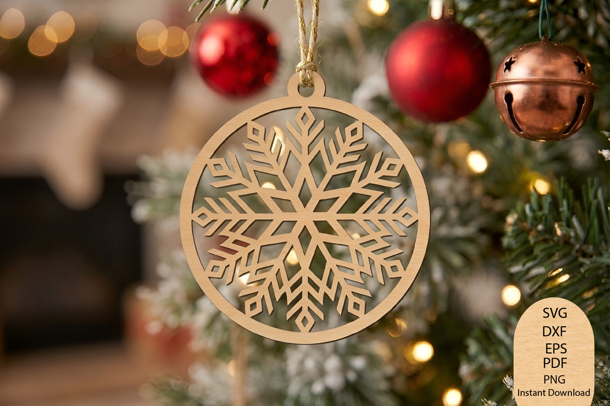 Snowflake Christmas Ornament Laser Cut SVG, Snowflake Ornament Cut File, Winter Christmas Ornament SVG, Holiday Decor
