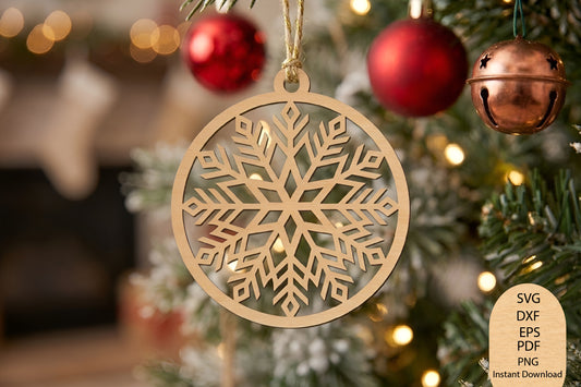 Snowflake Christmas Ornament Laser Cut SVG, Snowflake Ornament Cut File, Winter Christmas Ornament SVG, Holiday Decor