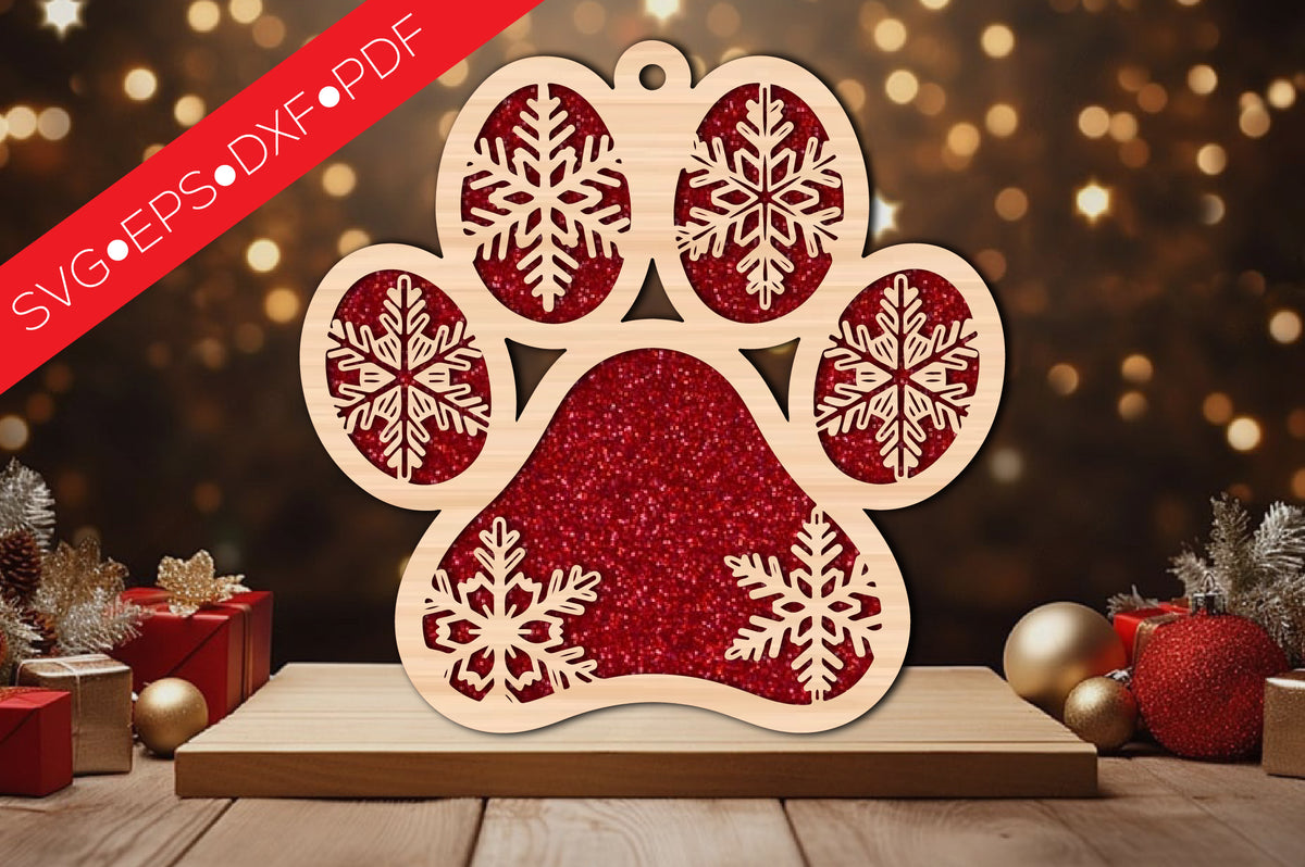 Snowflake Paw Ornament Laser Cut SVG