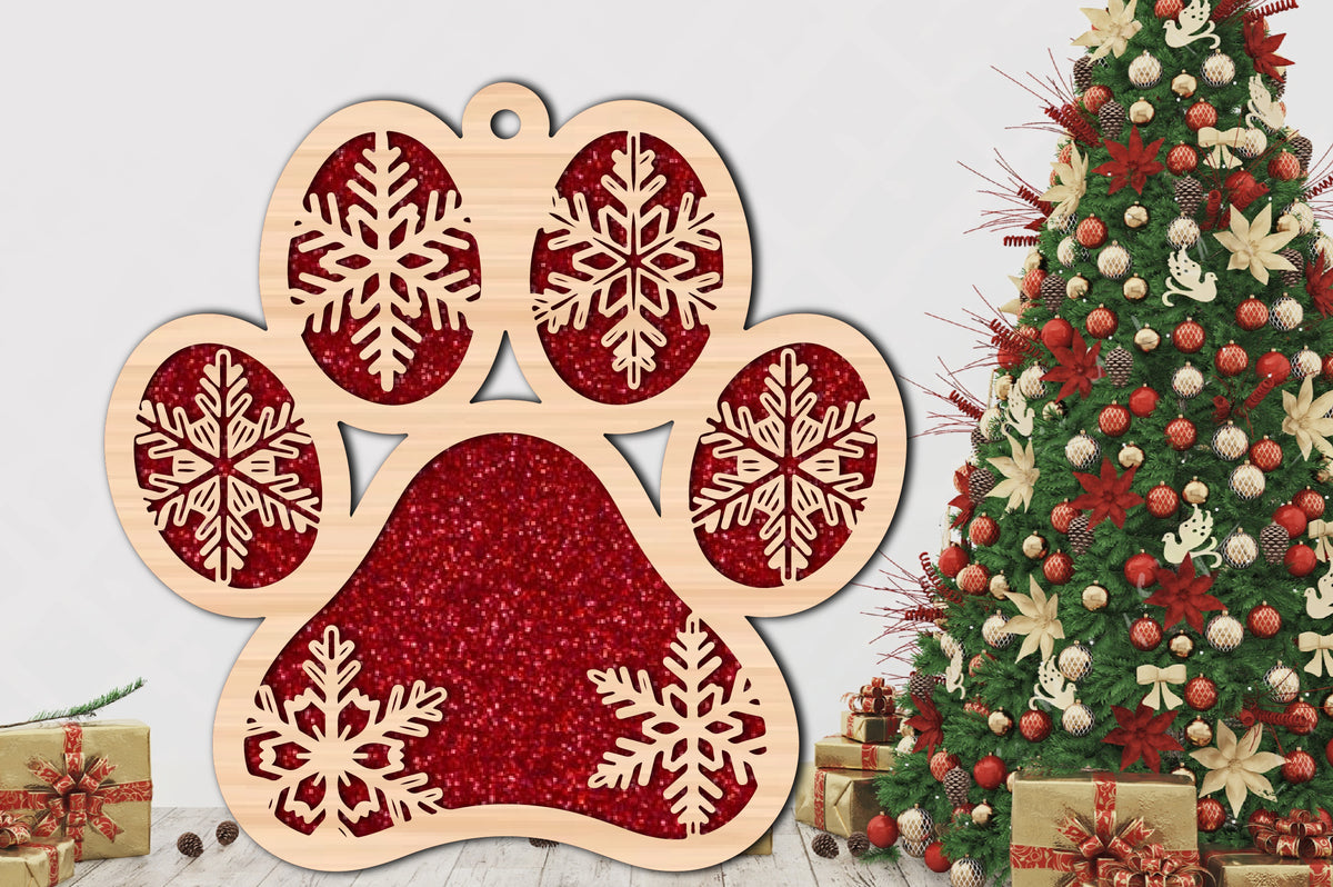 Snowflake Paw Ornament Laser Cut SVG