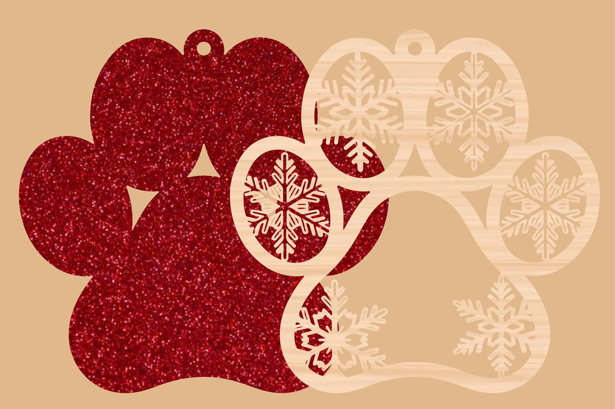 Snowflake Paw Ornament Laser Cut SVG