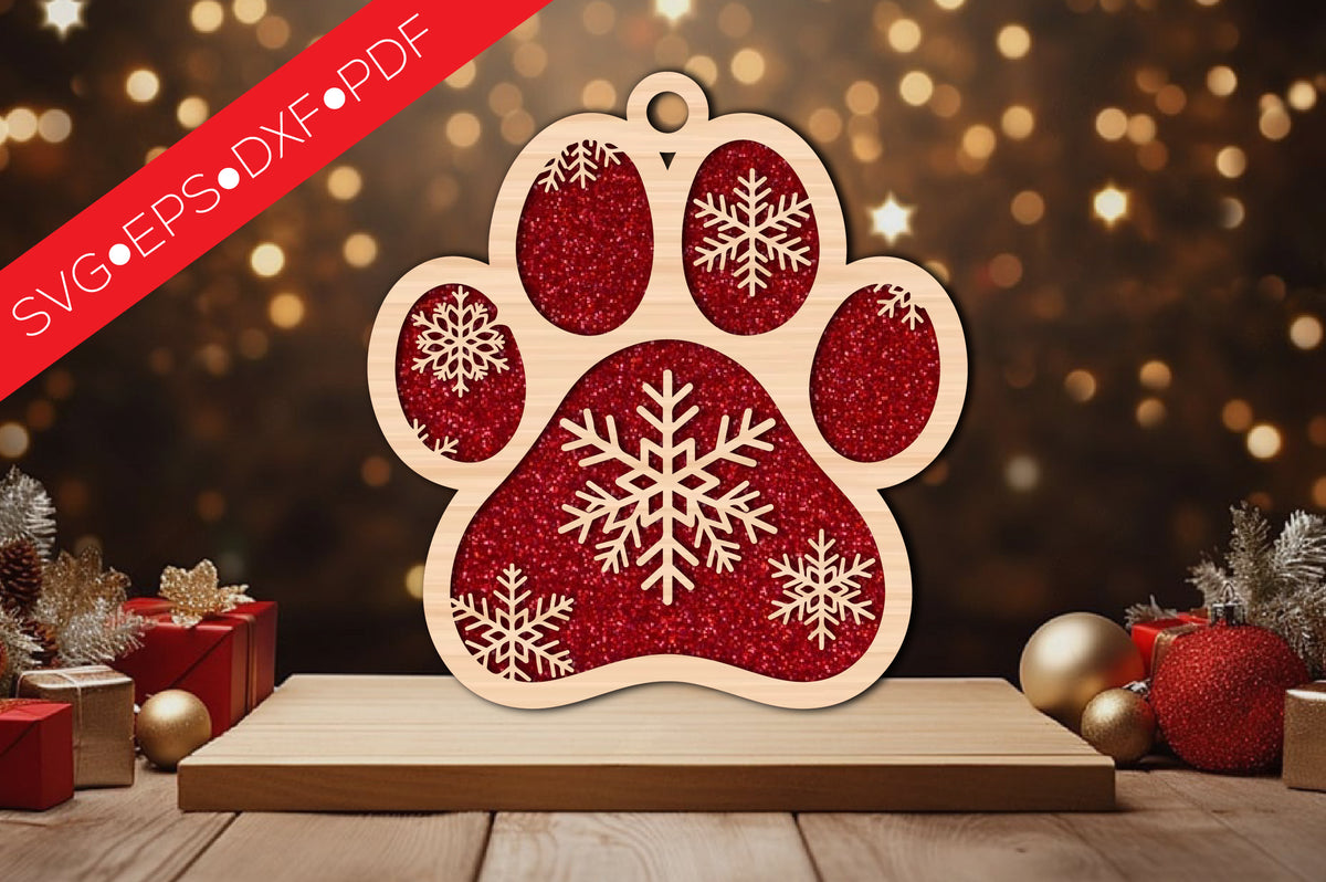 Snowflake Paw Ornament Laser Cut SVG