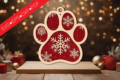 Snowflake Paw Ornament Laser Cut SVG
