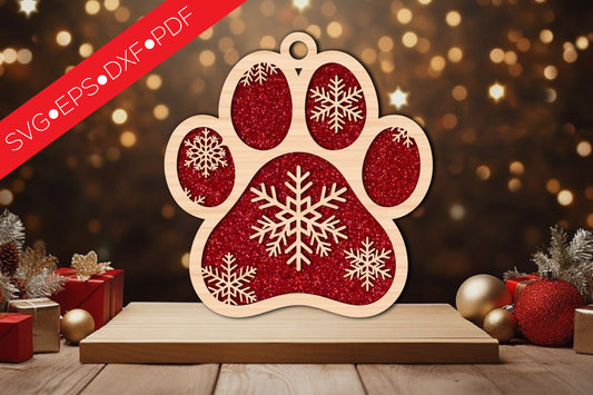 Snowflake Paw Ornament Laser Cut SVG