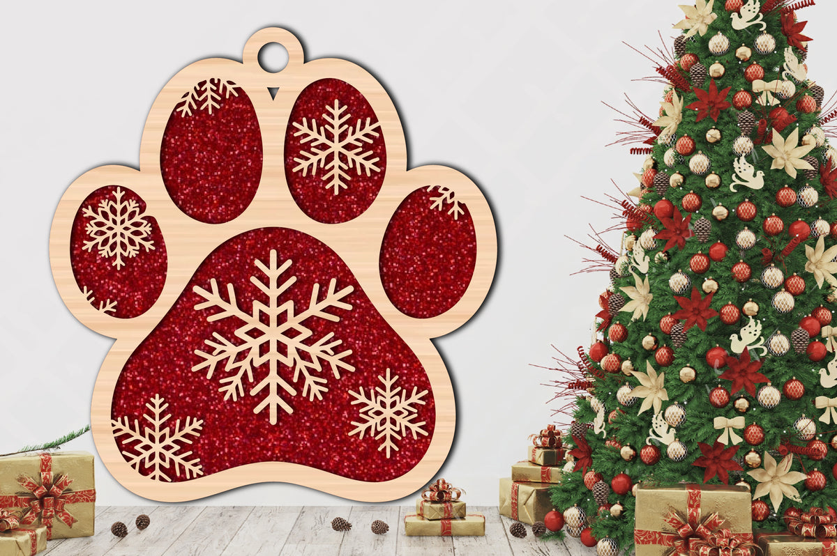 Snowflake Paw Ornament Laser Cut SVG
