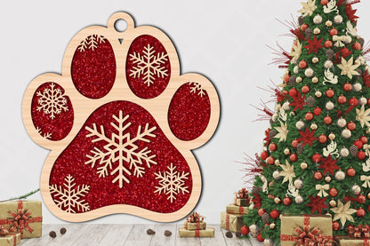 Snowflake Paw Ornament Laser Cut SVG