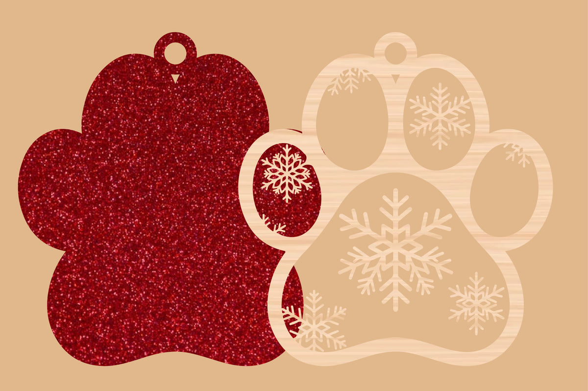 Snowflake Paw Ornament Laser Cut SVG