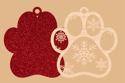 Snowflake Paw Ornament Laser Cut SVG