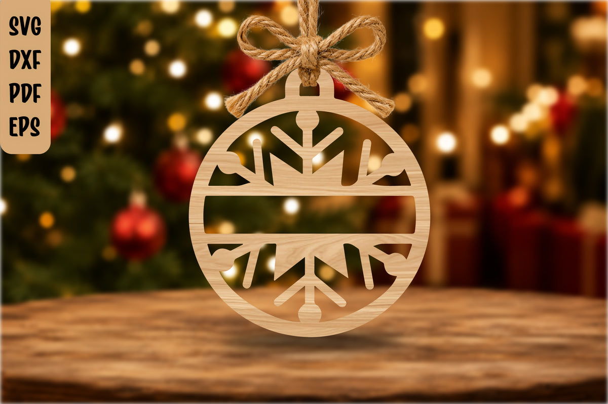 Snowflake Split Monogram Christmas Ornament SVG