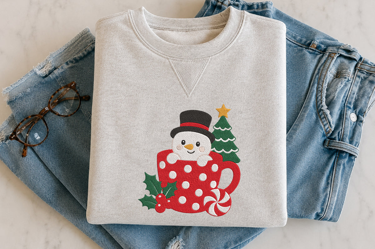 Snowman Christmas Embroidery Design – Cute Snowman Machine Embroidery Pattern, Festive Holiday & Winter Embroidery Design